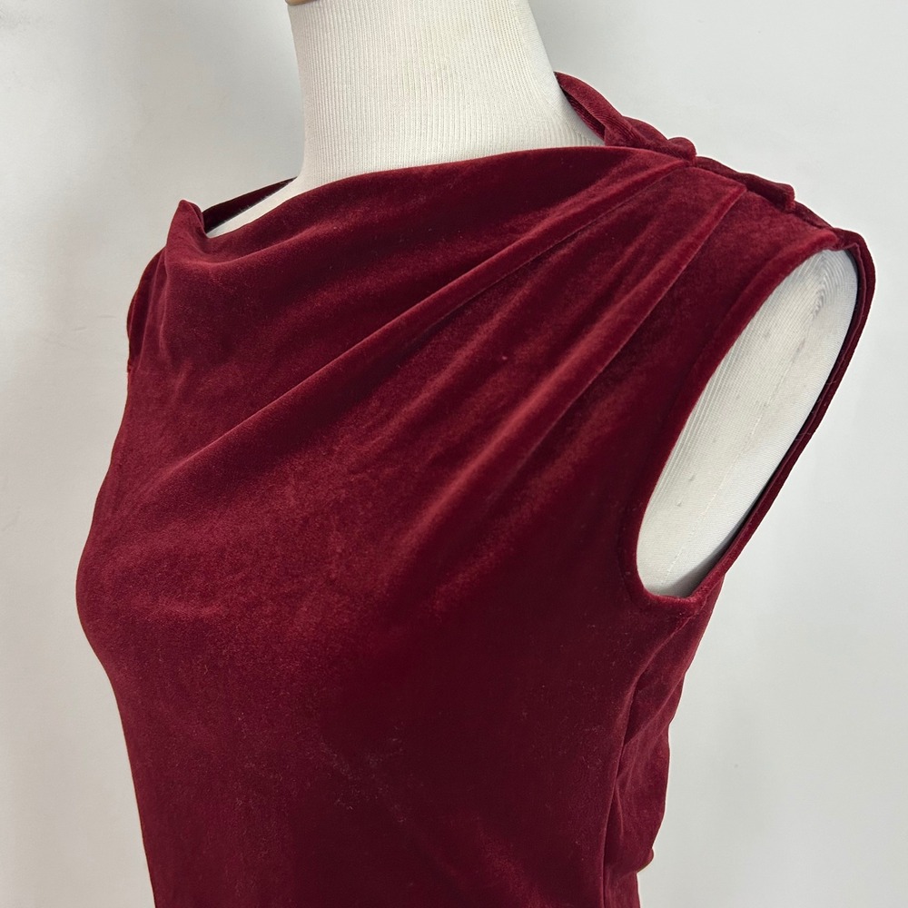 New WHBM Red Velvet Top OTS Aymmetric Neckline Holiay Size XS - Picture 3 of 7